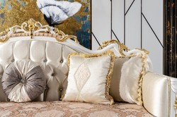Casa Padrino canapé baroque de luxe or / argent / marron / blanc / or - Magnifique canapé de salon avec strass - Meuble de salon de style baroque - Meuble de luxe de style baroque