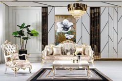 Casa Padrino canapé baroque de luxe or / argent / marron / blanc / or - Magnifique canapé de salon avec strass - Meuble de salon de style baroque - Meuble de luxe de style baroque