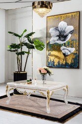 Casa Padrino table basse baroque de luxe blanc / marron / or - Magnifique table de salon de style baroque - Meuble baroque - Ameublement baroque - Meuble de luxe de style baroque
