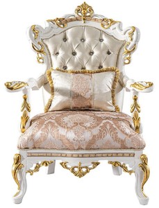 Casa Padrino Luxus Barock Sessel Gold / Silber / Braun / Weiß / Gold - Prunkvoller Wohnzimmer Sessel mit Glitzersteinen - Barockstil Wohnzimmer Möbel - Luxus Möbel im Barockstil - Edel & Prunkvoll