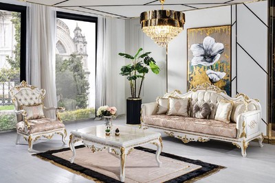 Casa Padrino Luxus Barock Sessel Gold / Silber / Braun / Weiß / Gold - Prunkvoller Wohnzimmer Sessel mit Glitzersteinen - Barockstil Wohnzimmer Möbel - Luxus Möbel im Barockstil - Edel & Prunkvoll
