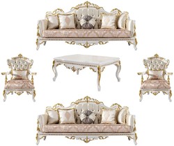 Casa Padrino luxury baroque living room set gold / silver / brown / white / gold - 2 Baroque Sofas & 2 Baroque Armchairs & 1 Baroque Coffee Table - Luxury furniture in baroque style