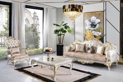 Casa Padrino luxury baroque living room set gold / silver / brown / white / gold - 2 Baroque Sofas & 2 Baroque Armchairs & 1 Baroque Coffee Table - Luxury furniture in baroque style