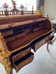 Luxus Barock Sekretär Schreibtisch Braun Intasien Gold Luxury Baroque Secretary Desk Brown Intasia Gold