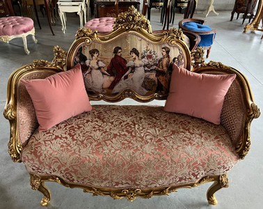 Casa Padrino canapé baroque rose / multicolore / or - Canapé de salon fait main de style baroque - Magnifique meuble baroque - Meuble de salon de style baroque - Noble & Magnifique