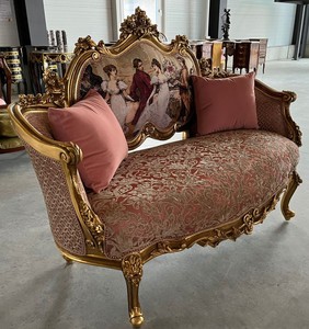 Casa Padrino Barock Sofa Rosa / Mehrfarbig / Gold - Handgefertigtes Wohnzimmer Sofa im Barockstil - Prunkvolle Barock Möbel - Barockstil Wohnzimmer Möbel - Edel & Prunkvoll