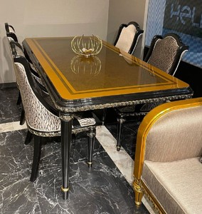 Casa Padrino conjunto de comedor barroco de lujo oro / negro / oro - 1 Mesa de Comedor Barroco y 6 Sillas de Comedor Barrocos - Muebles de comedor barrocos - Noble y Magnífico