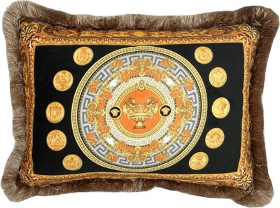 Casa Padrino cuscino barocco di lusso in velluto vaso e monete nero / multicolore / oro / marrone 50 x 35 cm - Cuscino decorativo stampati in stile barocco con frange - Accessori deco barocco Casa Padrino cuscino barocco di lusso in velluto vaso e monete nero / multicolore / oro / marrone 50 x 35 cm - Cuscino decorativo stampati in stile barocco con frange - Accessori deco barocco