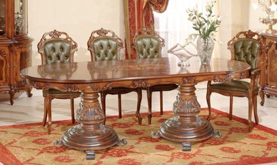 Casa Padrino conjunto de comedor barroco de lujo verde / marrón - 1 Mesa de Comedor Barroco Ovalada y 8 Sillas de Comedor Barrocos - Muebles de comedor de lujo en estilo barroco - Hecho en Italia