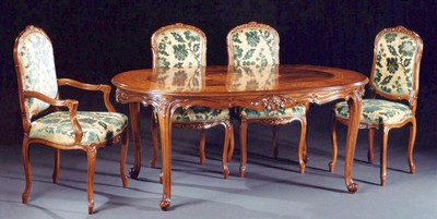 Casa Padrino conjunto de comedor barroco de lujo crema / verde / marrón - 1 Mesa de Comedor Barroco y 6 Sillas de Comedor Barrocos - Muebles de comedor de lujo en estilo barroco - Hecho en Italia