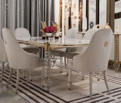 Luxus Art Deco Esszimmer Set Esstisch und 6 Stühle Weiß Grau Gold Luxury Art Deco Dining Room Set Dining Table and 6 Chairs White Gray Gold