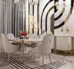 Luxus Art Deco Esszimmer Set Esstisch und 6 Stühle Weiß Grau Gold Luxury Art Deco Dining Room Set Dining Table and 6 Chairs White Gray Gold