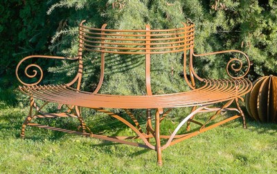 Casa Padrino banco de jardín Art Nouveau marrón 180 x A. 88 cm - Banco de jardín forjado a mano - Banco de árbol semicircular de hierro forjado - Muebles de jardín de hierro forjado