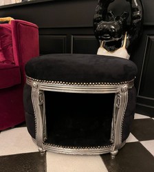 Casa Padrino lit pour chien et chat baroque noir / argent - Canapé pour chien et chat baroque - Mobilier baroque pour chien et chat - Mobilier baroque pour animaux de compagnie
