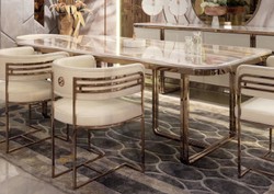 Casa Padrino set da sala da pranzo di lusso crema / bianco / rame - 1 Tavolo da Pranzo di Lusso e 8 Sedie da Pranzo di Lusso - Mobili per sala da pranzo - Mobili di lusso - Arredamento di lusso