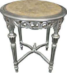 Casa Padrino tavolino barocco argento / crema - tavolo in legno massello fatto a mano con piano in marmo - mobili per soggiorno barocco