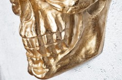 Casa Padrino escultura de decoración de pared de metal de diseño calavera oro 30 x 20 x A. 40 cm - Figura de decoración de pared de metal - Decoración de salón - Decoración de oficina
