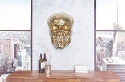 Casa Padrino escultura de decoración de pared de metal de diseño calavera oro 30 x 20 x A. 40 cm - Figura de decoración de pared de metal - Decoración de salón - Decoración de oficina