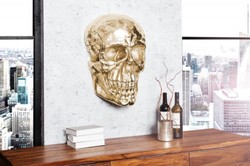 Casa Padrino escultura de decoración de pared de metal de diseño calavera oro 30 x 20 x A. 40 cm - Figura de decoración de pared de metal - Decoración de salón - Decoración de oficina