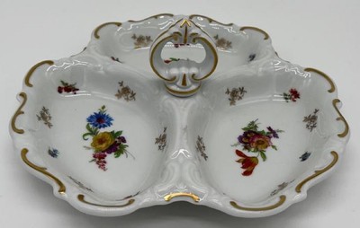 Casa Padrino Cuenco de Servicio de Porcelana Barroca de Lujo con Asa Blanco / Multicolor / Oro Ø 25 cm - Cuenco para Frutos Secos y Pastelería - Reichenbach Porzellan - Hecho en Alemania