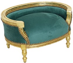 Casa Padrino Baroque Dog Bed & Cat Bed Green / Antique Gold - Handmade Dog & Cat Sofa in Baroque Style - Baroque Dog & Cat Furniture - Baroque Pet Furniture
