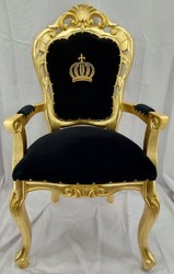 Pompöös de Casa Padrino Silla de comedor barroco de lujo con reposabrazos negro / oro - Silla barroco Pompöös diseñada por Harald Glööckler - Muebles de comedor barrocos