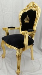 Pompöös de Casa Padrino Silla de comedor barroco de lujo con reposabrazos negro / oro - Silla barroco Pompöös diseñada por Harald Glööckler - Muebles de comedor barrocos