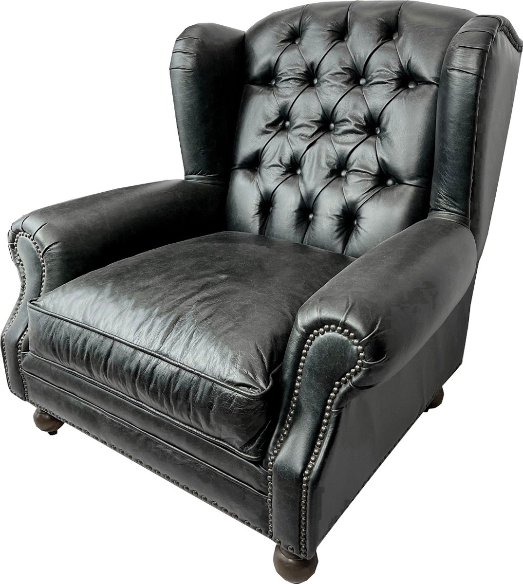 Casa Padrino fauteuil à oreilles Chesterfield de luxe noir vintage / marron foncé - Fauteuil de salon Chesterfield en cuir véritable - Meubles de salon Chesterfield en cuir - Meubles de luxe Casa Padrino fauteuil à oreilles Chesterfield de luxe noir vintage / marron foncé - Fauteuil de salon Chesterfield en cuir véritable - Meubles de salon Chesterfield en cuir - Meubles de luxe