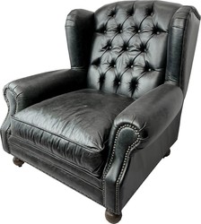 Casa Padrino Luxury Chesterfield Leather Wing Chair Vintage Black / Dark Brown - Chesterfield Genuine Leather Living Room Armchair - Chesterfield Living Room Furniture - Luxury Leather Furniture Casa Padrino Luxury Chesterfield Leather Wing Chair Vintage Black / Dark Brown - Chesterfield Genuine Leather Living Room Armchair - Chesterfield Living Room Furniture - Luxury Leather Furniture