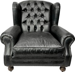 Casa Padrino Luxury Chesterfield Leather Wing Chair Vintage Black / Dark Brown - Chesterfield Genuine Leather Living Room Armchair - Chesterfield Living Room Furniture - Luxury Leather Furniture Casa Padrino Luxury Chesterfield Leather Wing Chair Vintage Black / Dark Brown - Chesterfield Genuine Leather Living Room Armchair - Chesterfield Living Room Furniture - Luxury Leather Furniture