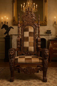 Casa Padrino sillón de trono barroco con piel auténtica multicolor / marrón - Sillón real hecho a mano - Sillón de boda - Sillón gigante - Magníficos muebles barrocos
