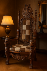 Casa Padrino baroque throne armchair with real fur multicolored / brown - Handmade royal armchair - Wedding armchair - Giant armchair - Magnificent baroque furniture