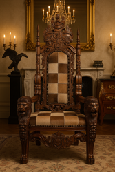 Casa Padrino baroque throne armchair with real fur multicolored / brown - Handmade royal armchair - Wedding armchair - Giant armchair - Magnificent baroque furniture