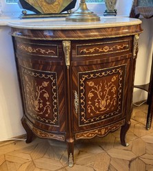 Casa Padrino credenza barocco marrone intarsio / crema - Credenza in legno massello stile barocco fatta a mano con piano in marmo - Mobile soggiorno in stile barocco - Mobile barocco