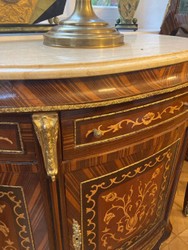 Casa Padrino credenza barocco marrone intarsio / crema - Credenza in legno massello stile barocco fatta a mano con piano in marmo - Mobile soggiorno in stile barocco - Mobile barocco