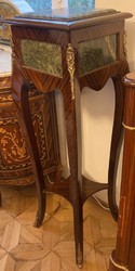 Casa Padrino colonna barocco marrone / verde / oro - Tavolino in legno massello in stile antico fatto a mano con piano in marmo - Mobile soggiorno stile barocco - Mobile barocco