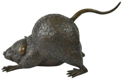 Casa Padrino Luxus Deko Skulptur Ratte Bronze 58 x 22 x H. 30 cm - Bronze Deko Skulptur - Bronze Deko Figur - Schreibtisch Deko - Wohnzimmer Deko - Luxus Qualität