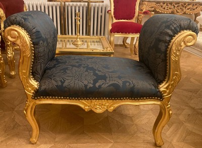 Casa Padrino tabouret baroque bleu foncé / gris / or - Tabouret de style antique fait main - Tabouret de style baroque - Meuble de salon de style baroque - Meuble de style baroque - Meuble baroque