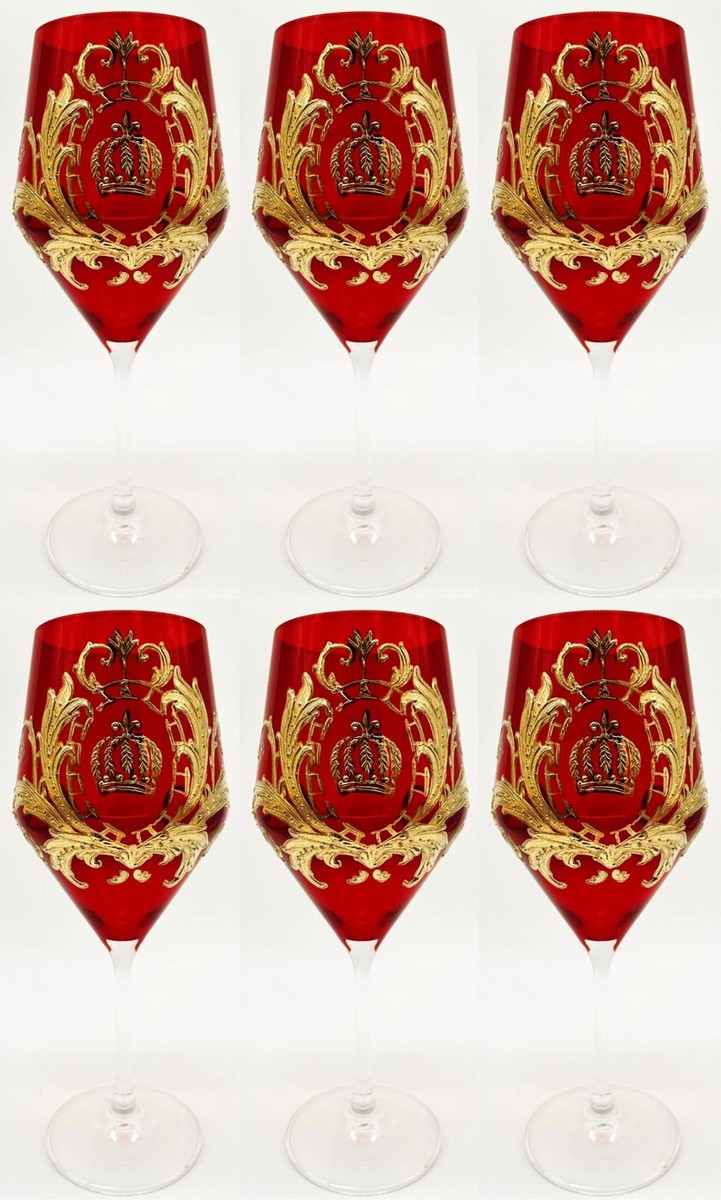 Pompöös by Casa Padrino ensemble de verres à vin rouge de luxe rouge / or Ø 8,7 x H. 20,3 cm - Verres à vin plaqués or 24 carats - Verres à vin pompeux conçus par Harald Glööckler Pompöös by Casa Padrino ensemble de verres à vin rouge de luxe rouge / or Ø 8,7 x H. 20,3 cm - Verres à vin plaqués or 24 carats - Verres à vin pompeux conçus par Harald Glööckler