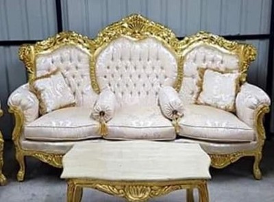Casa Padrino canapé baroque motif crème / or - Magnifique canapé de salon avec motif élégant et strass - Meuble de salon baroque - Meuble baroque - Noble & Magnifique