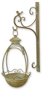 Casa Padrino Bain d'Oiseaux Mural Art Nouveau Vert / Rouille 16 x 30 x H. 52 cm - Bain d'Oiseaux Mural en Métal - Accessoires de Décoration Jardin & Terrasse - Accessoires Baroque & Art Nouveau