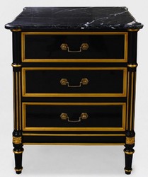 Casa Padrino table de chevet baroque de luxe noir / or - Table de chevet baroque en acajou avec 3 tiroirs et plateau en marbre - Meuble de chambre baroque - Meuble de luxe de style baroque