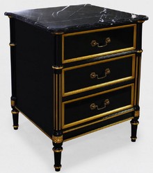 Casa Padrino table de chevet baroque de luxe noir / or - Table de chevet baroque en acajou avec 3 tiroirs et plateau en marbre - Meuble de chambre baroque - Meuble de luxe de style baroque