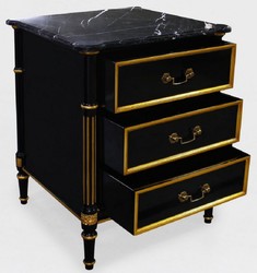 Casa Padrino table de chevet baroque de luxe noir / or - Table de chevet baroque en acajou avec 3 tiroirs et plateau en marbre - Meuble de chambre baroque - Meuble de luxe de style baroque