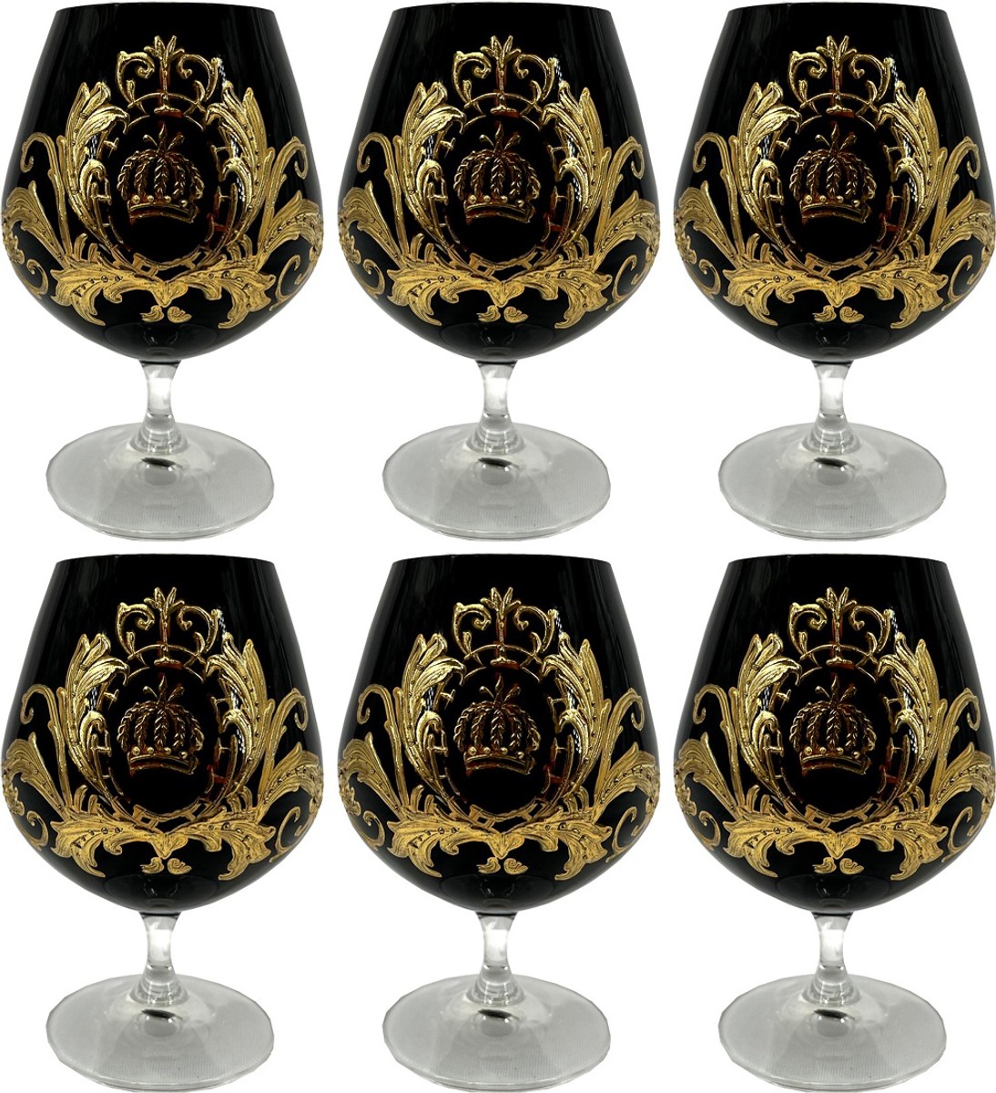 Pompöös di Casa Padrino set di bicchieri da cognac di lusso nero / oro Ø 9 x A. 14,5 cm - Bicchieri da cognac con placcatura in oro 24 carati - Bicchieri disegnati da Harald Glööckler Pompöös di Casa Padrino set di bicchieri da cognac di lusso nero / oro Ø 9 x A. 14,5 cm - Bicchieri da cognac con placcatura in oro 24 carati - Bicchieri disegnati da Harald Glööckler