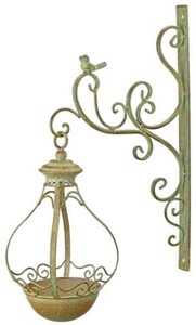 Casa Padrino Bain d'Oiseaux Mural Art Nouveau Vert / Rouille 19 x H. 53 cm - Bain d'Oiseaux Mural en Métal - Accessoires de Décoration Jardin & Terrasse - Accessoires Baroque & Art Nouveau