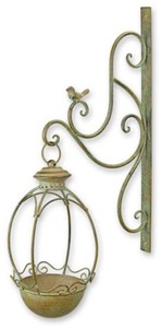 Casa Padrino Bain d'Oiseaux Mural Art Nouveau Vert / Rouille 18,5 x H. 61 cm - Bain d'Oiseaux Mural en Métal - Accessoires de Décoration Jardin & Terrasse - Accessoires Baroque & Art Nouveau