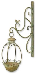 Casa Padrino Art Nouveau Wall Bird Bath Green / Rust 18.5 x H. 61 cm - Metal Wall Bird Bath - Garden & Terrace Decoration Accessories - Baroque & Art Nouveau Decoration Accessories