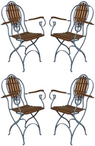 Casa Padrino Art Nouveau garden chair set of 4 with armrests light blue / dark brown - Art Nouveau folding garden chairs - Nostalgic garden furniture - Baroque & Art Nouveau furniture
