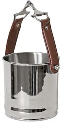 Casa Padrino wine cooler silver / brown Ø 19 x H. 20 cm - Round champagne cooler with leather handle - Hotel accessories - Restaurant accessories - Gastronomy accessories
